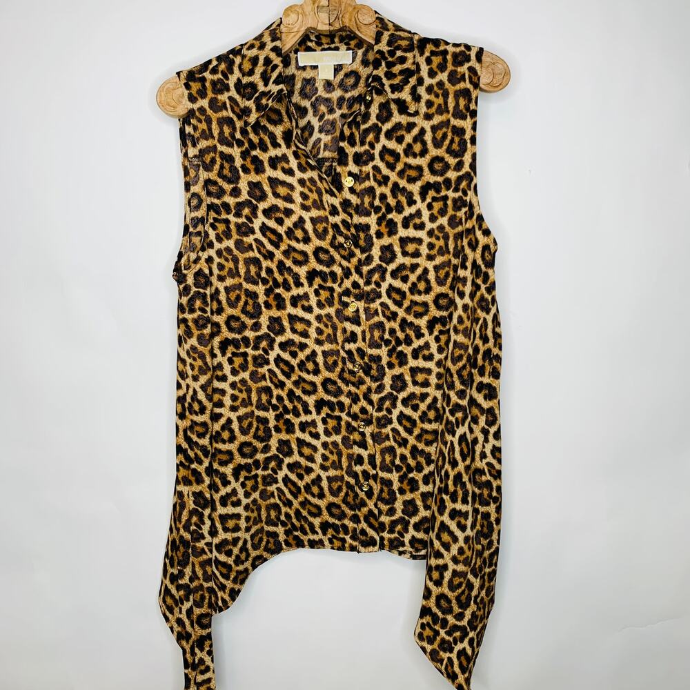 Michael Kors Leopard Print Sleeveless Swing Top NWT Sz Small Preppy